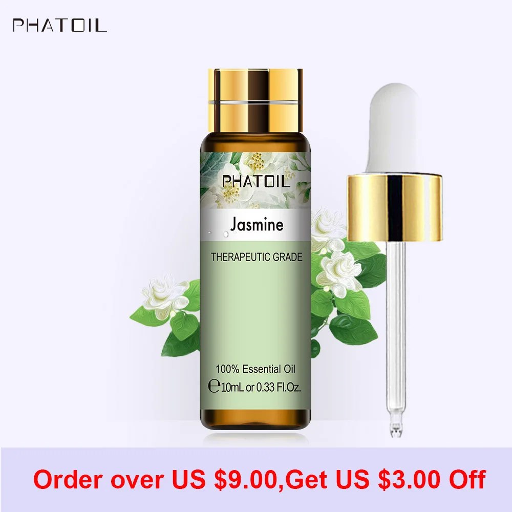 PHATOIL 10ML with Dropper Jasmine Essential Oils for Diffuser Humidifier Perfume Spa Vanilla Lavender Sandalwood Magnolia Lemon