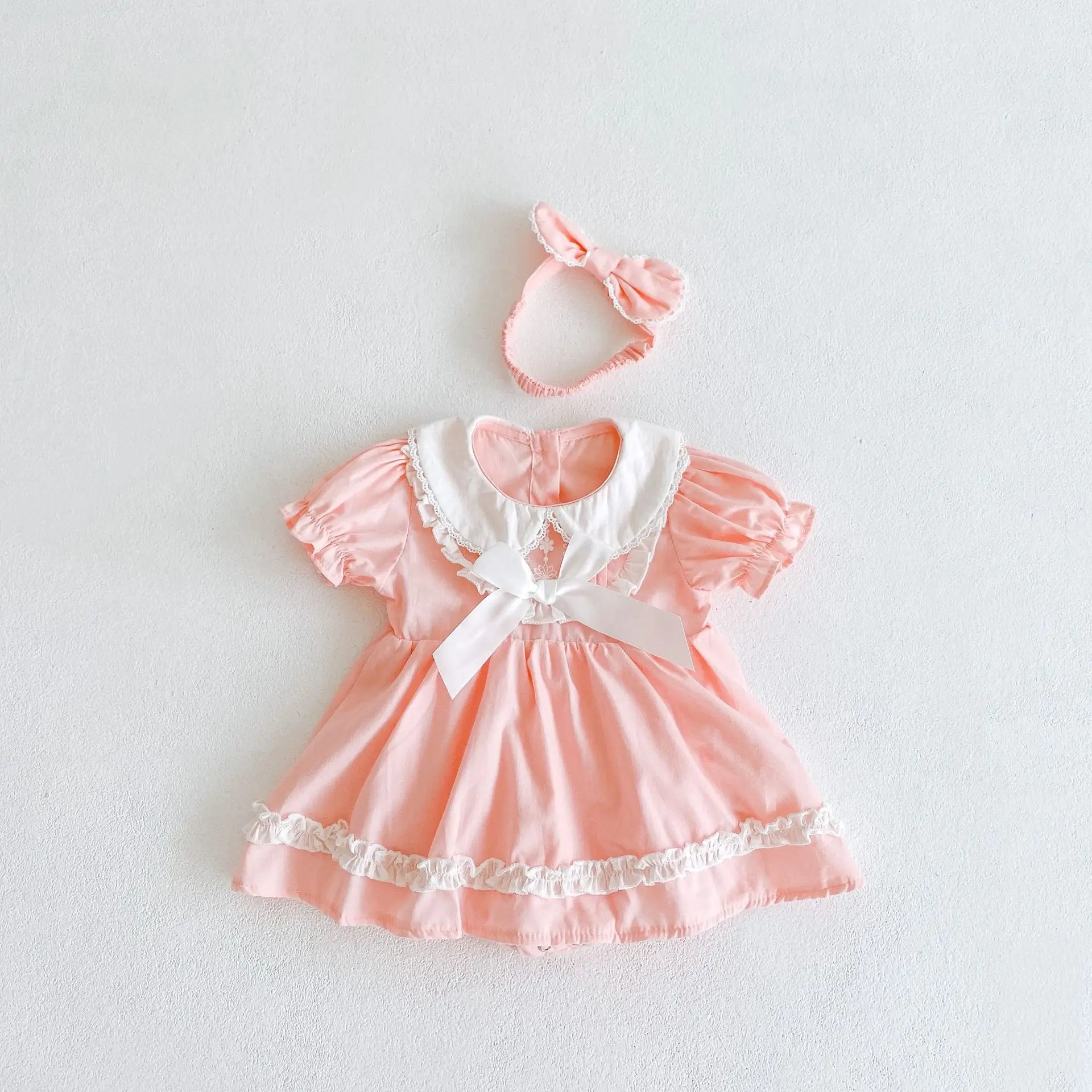 

2022 Summer Baby Girl Rompers Dress for 0-24M Long Sleeve Romper Jumpsuits One-piece +Hair band 100% Organic Cotton Newborn New