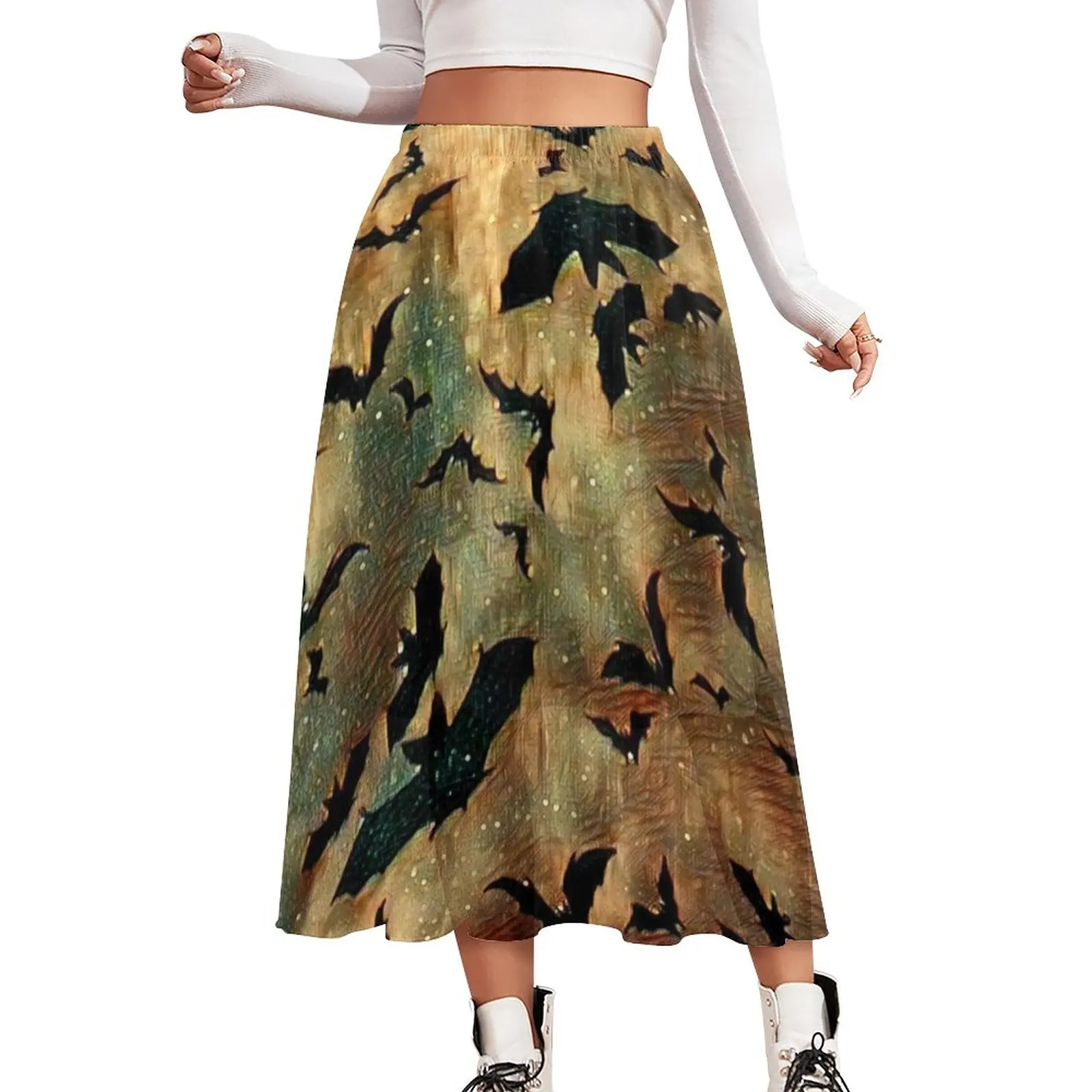 

Женская юбка в стиле бохо, длинная юбка с высокой талией и принтом летучих мышей