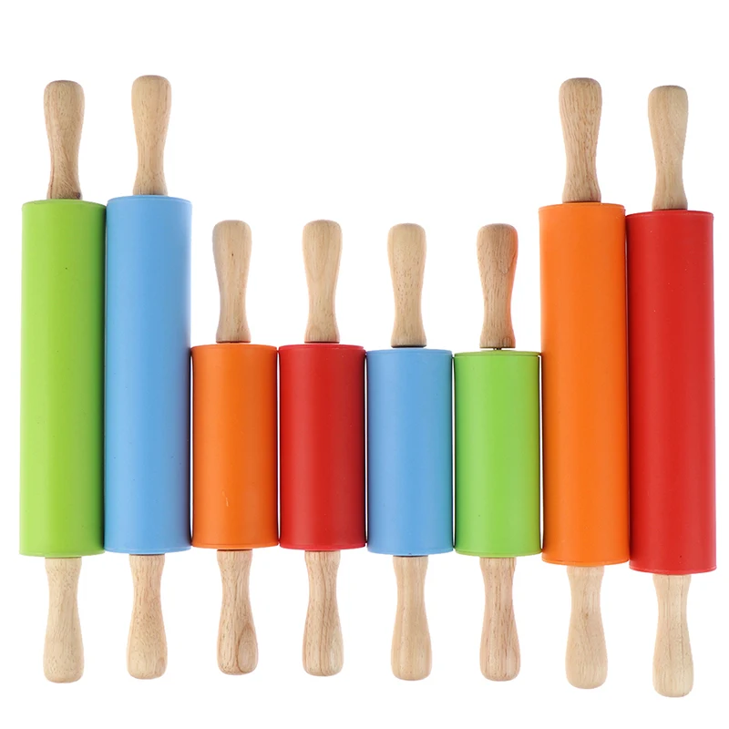 

Non-Stick Wooden Handle Silicone Rolling Pins Pastry Flour Roller Kitchen Tools