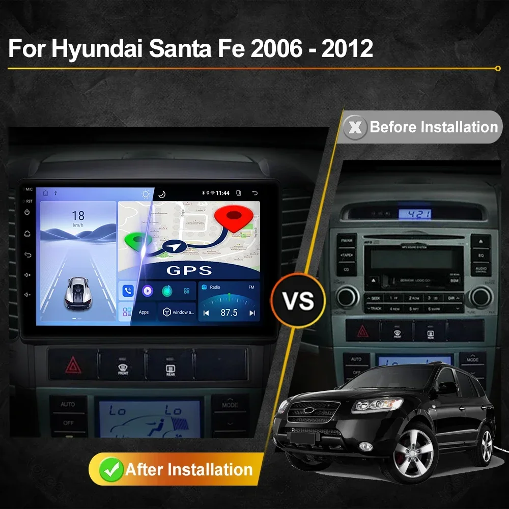 Фото Автомагнитола Android для Hyundai Santa Fe 2 2006 2007 2008 2009 2010 2011 2012, автомобильный мультимедийный видеоплеер, GPS-навигация, CarPlay, сенсорный экран, интеллектуальная стереосистема. №2