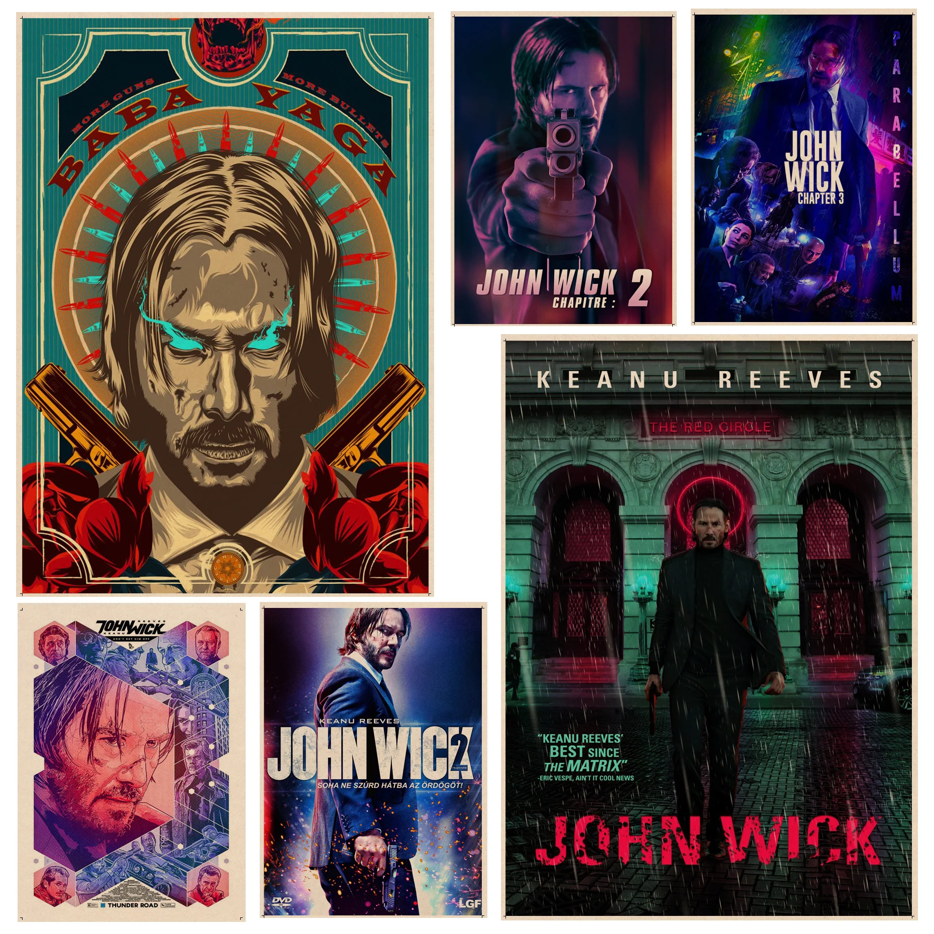

Classic Movie John Wick Classic Vintage Posters Kraft Paper Sticker Home Bar Cafe Stickers Wall Painting
