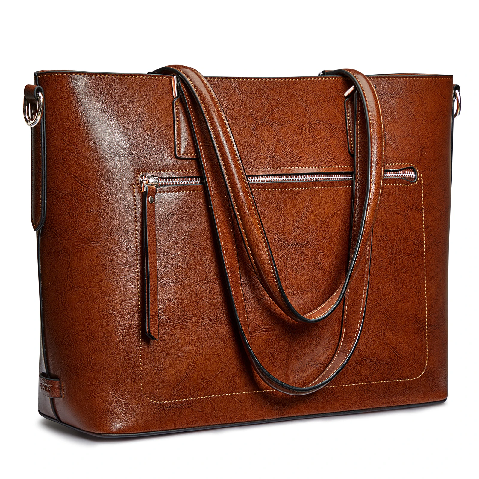 S-ZONE Genuine Leather Laptop Tote Bag for Women Vintage Bri