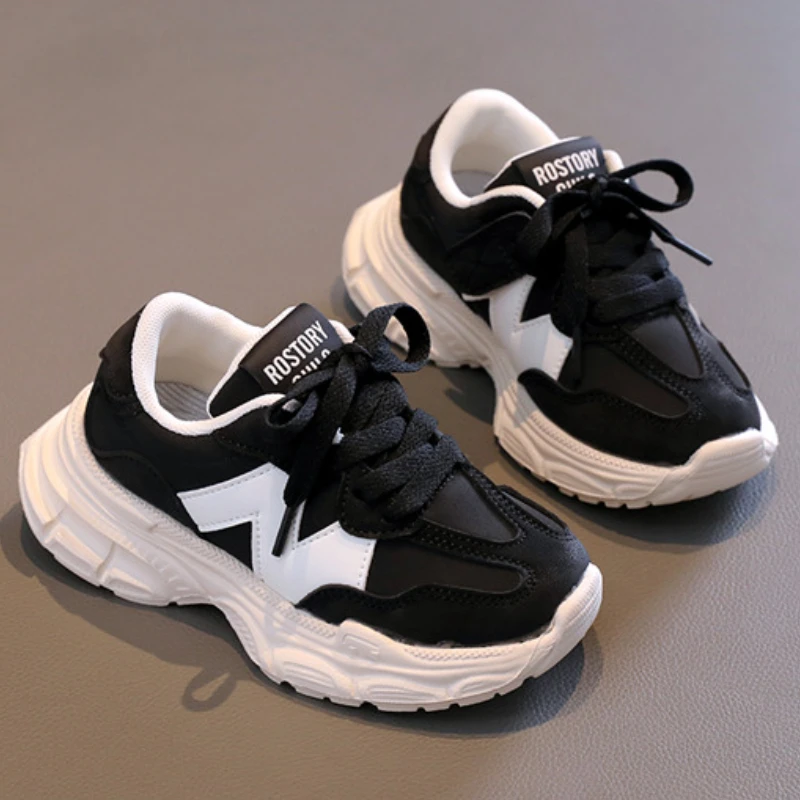 

Children Casual Shoes for Boys Girls Black Tennis Sneakers Spring Autumn All-match Kids Hook & Loop Students School Sports Shoes