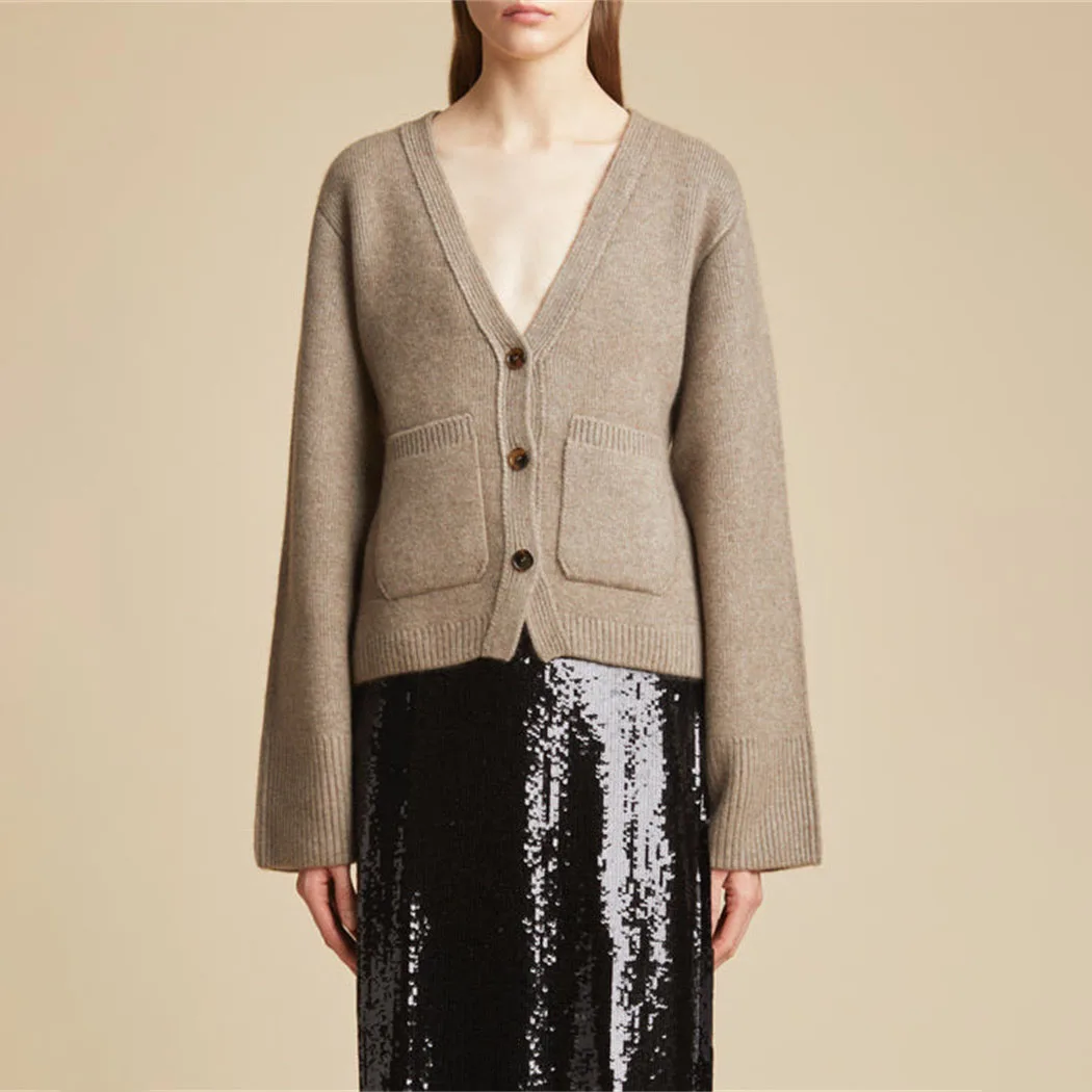 Женский свитер классический однотонный дизайнерский шерстяной кардиган с