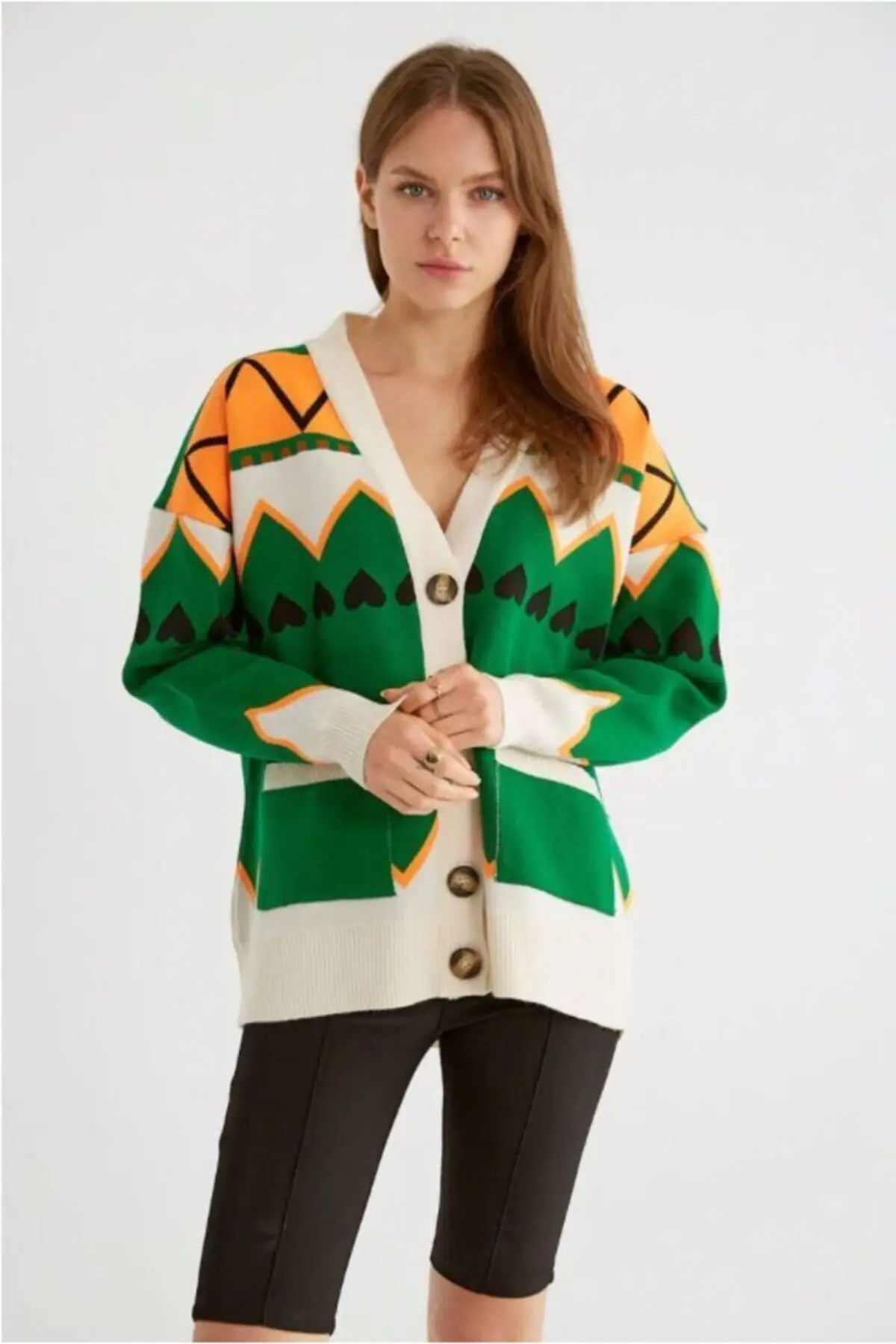 

Women's Cardigan Patterned Pocket Detailed sportswear Casual Knitted Quality Fashion Cardigan Sweaters Loose Sweater Sweater Jumper