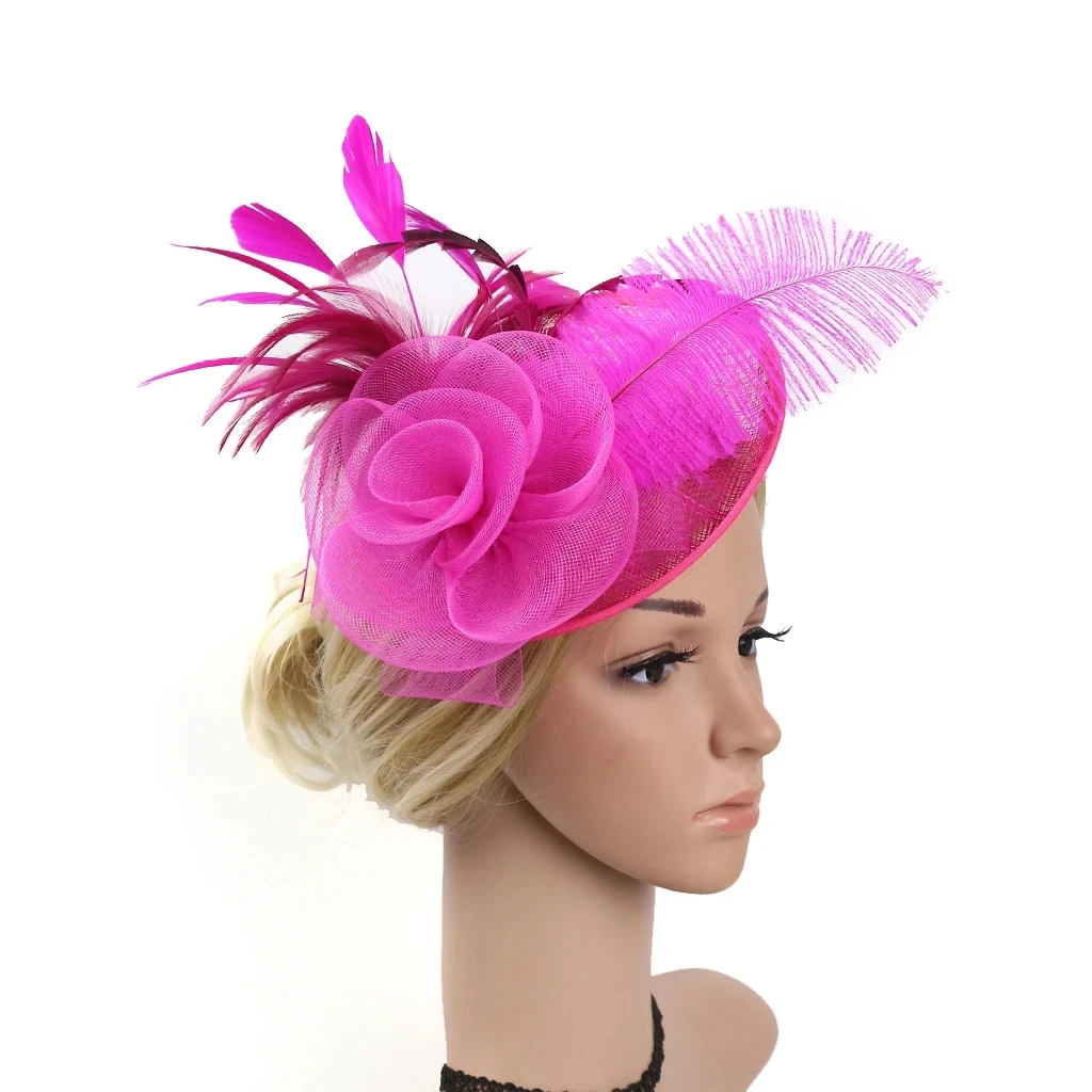 

Women Ascot Fascinator Hat Feather Mesh Headband with Clip Reversible Kentucky Derby Photography for Ladies Tea Party