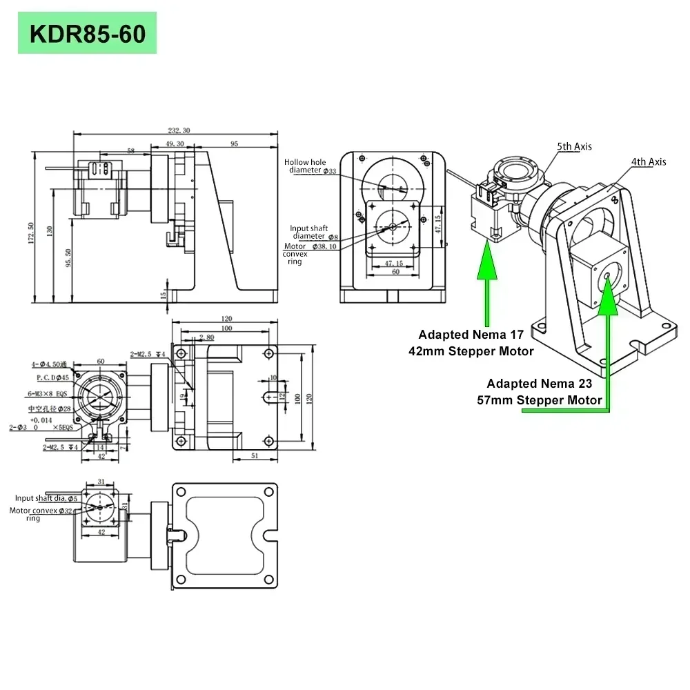 Полая вращающаяся платформа, 4-я 5-я ось, моторизованный электрический поворотный стол на 360 градусов для диспенсера визуального позиционирования CCD