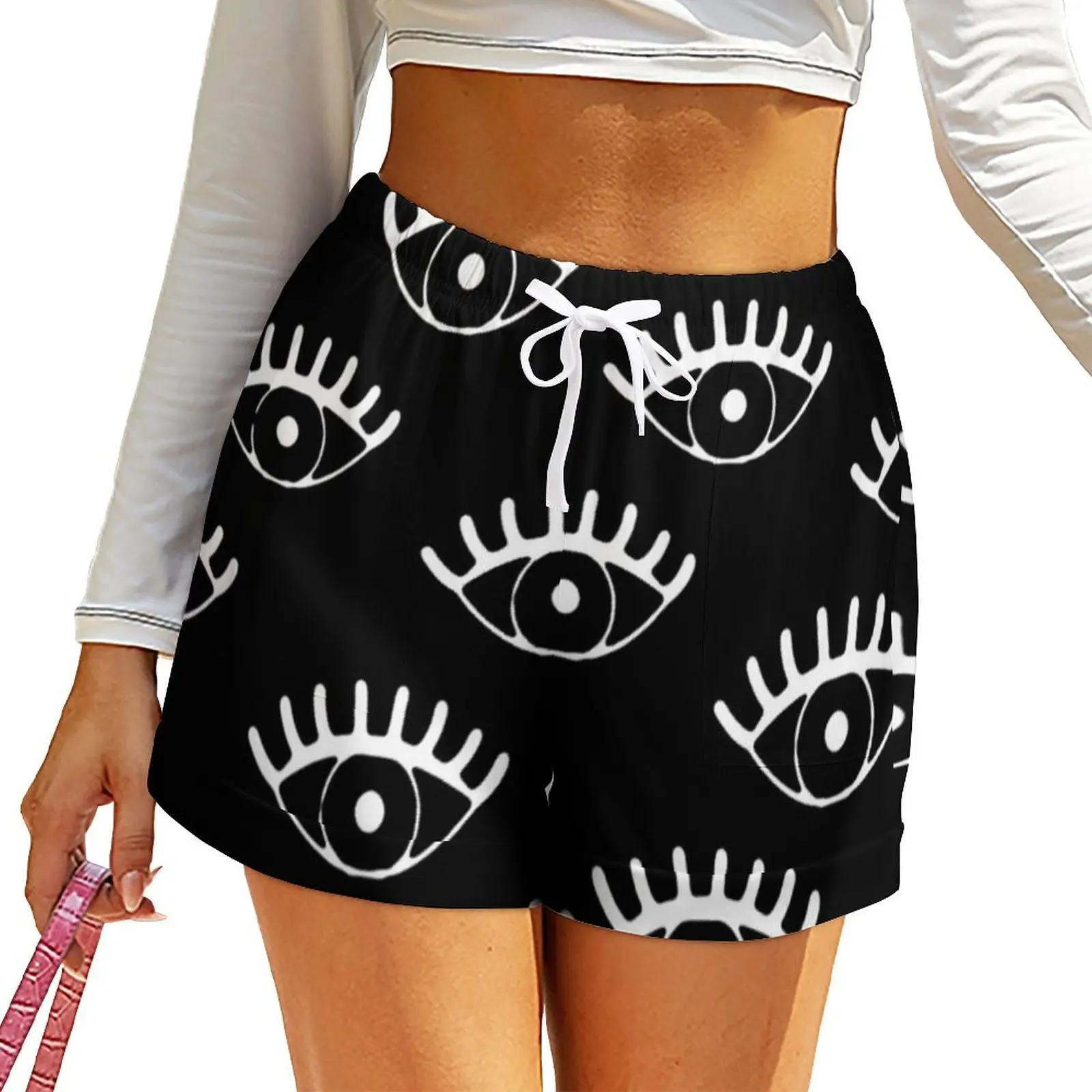 

White Eyes Shorts Funny Vector Ojos Female Cute Shorts Summer Print Short Pants With Pockets Casual Bottoms Big Size 2XL 3XL