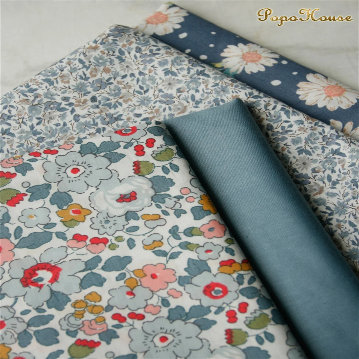 

145x50cm grey blue floret children's baby summer shirt sewn fabric dress DIY handmade poplin fabric