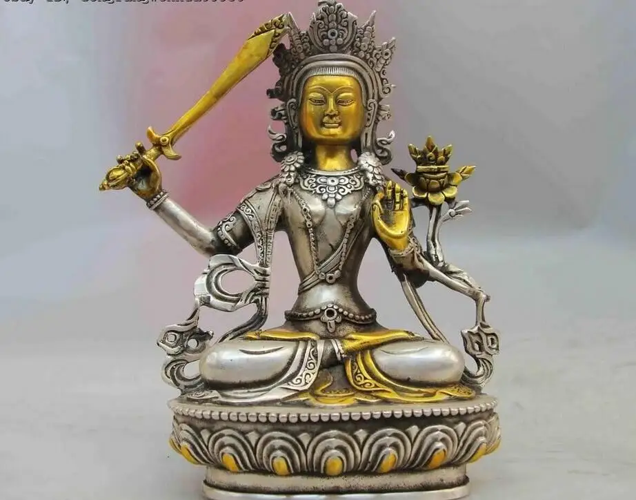 

Тибетский храм, Белый Медный Серебряный Manjusri Manjushri Monju, статуя богини Будды