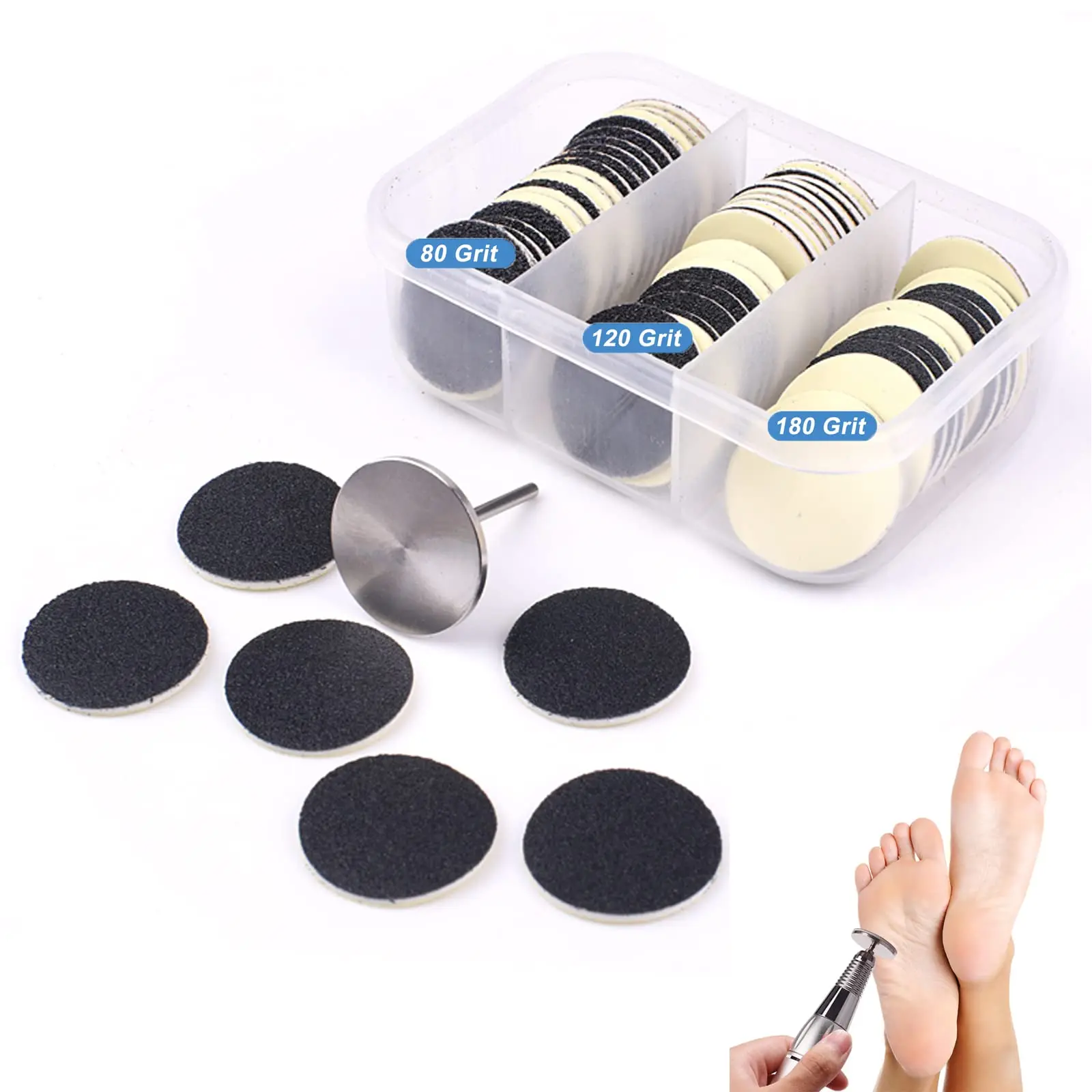 

Round Black Replaceable Sandpaper Refill Discs Pedicure File Easy Strip Peel Pads Refill for Electric Foot File Callus Remover