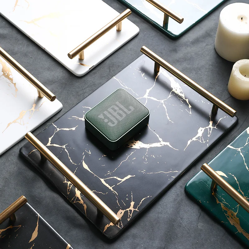 Позолоченный мраморный поднос для хранения домашний мультяшный керамический