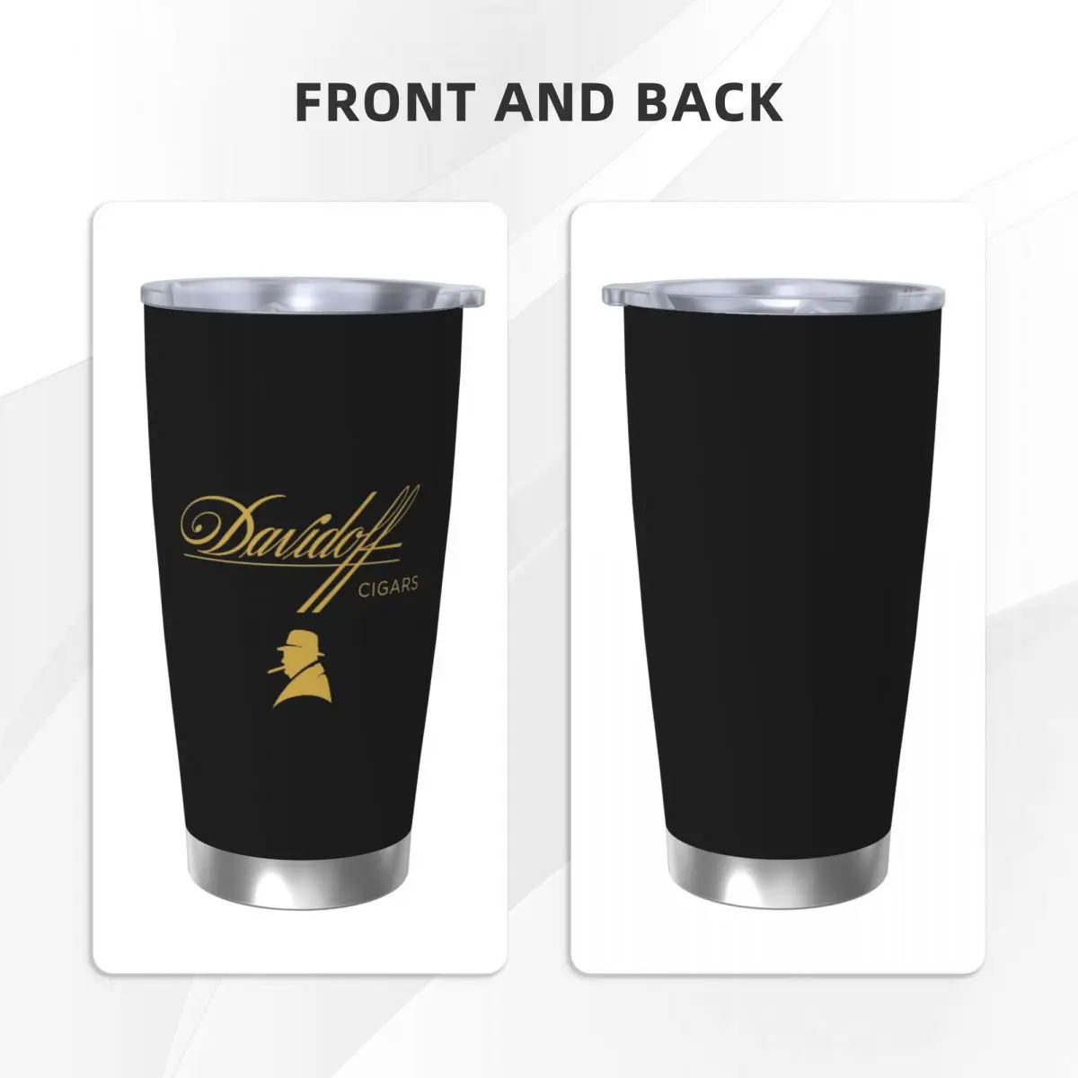 Черный стакан Davidoff Cigars из нержавеющей стали, кружки с вакуумной изоляцией, термохолодная чашка, соломинки с крышкой, 20 унций (art.: 3920d0cd1dcfb) - 3920d0cd1dcfb