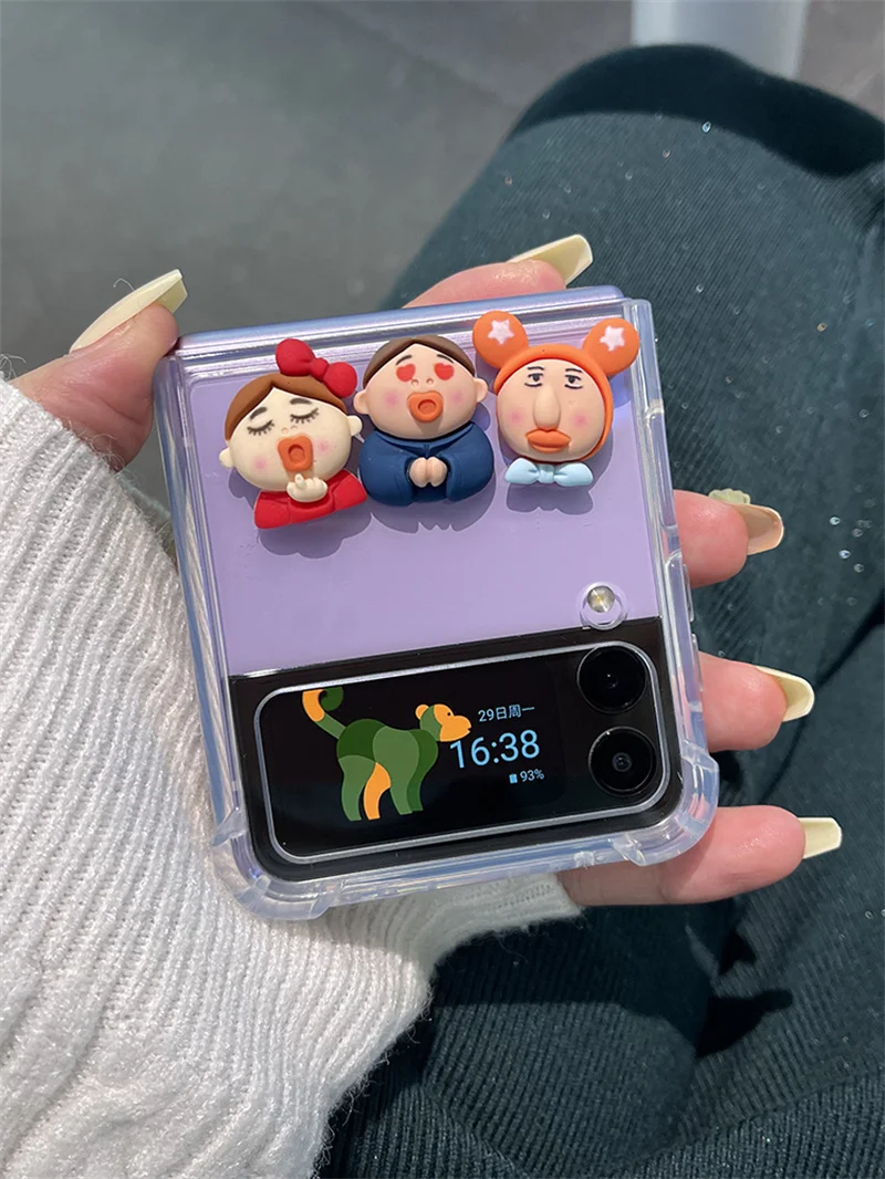 

Korean Fashion DIY Cute Cartoon Kiss People Phone Case for Samsung Galaxy Z Flip 3 ZFlip 5G Protective Shell Cover Capa