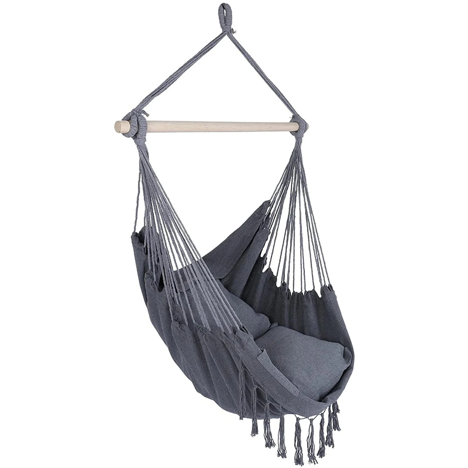 Large Handwoven Cotton Hammock Chair-Max Weight 330 Lbs-Boho Chair with Fringe Tassels for Indoor, Outdoor