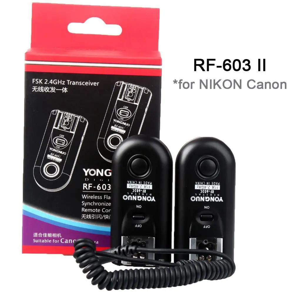 

Беспроводной триггер для вспышки Yongnuo RF603 II C RF603 II N, 2 трансивера для NIKON D750 D7200 D5300 для Canon 5D 50D 40D 30D 20D 10D