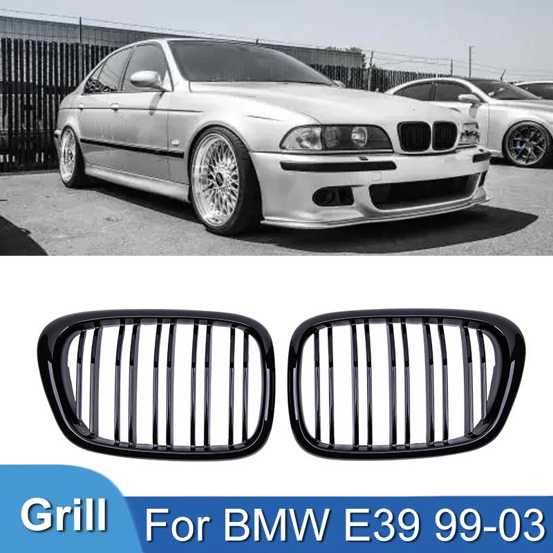 Pulleco For BMW E39 5 Series 525 528 Gloss Grille Car Front Hood Grill Kidney GrillesRacing Grill 99-03 Accessories Dual Line