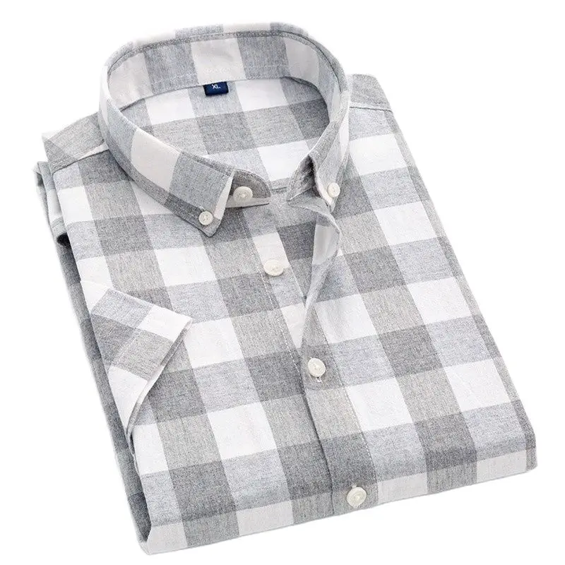 

No Pockets Plaid Short-sleeved Shirt Men Slim Fit Non-iron Formal Work Shirt Soft Cozy Casual Business Professional Shirt