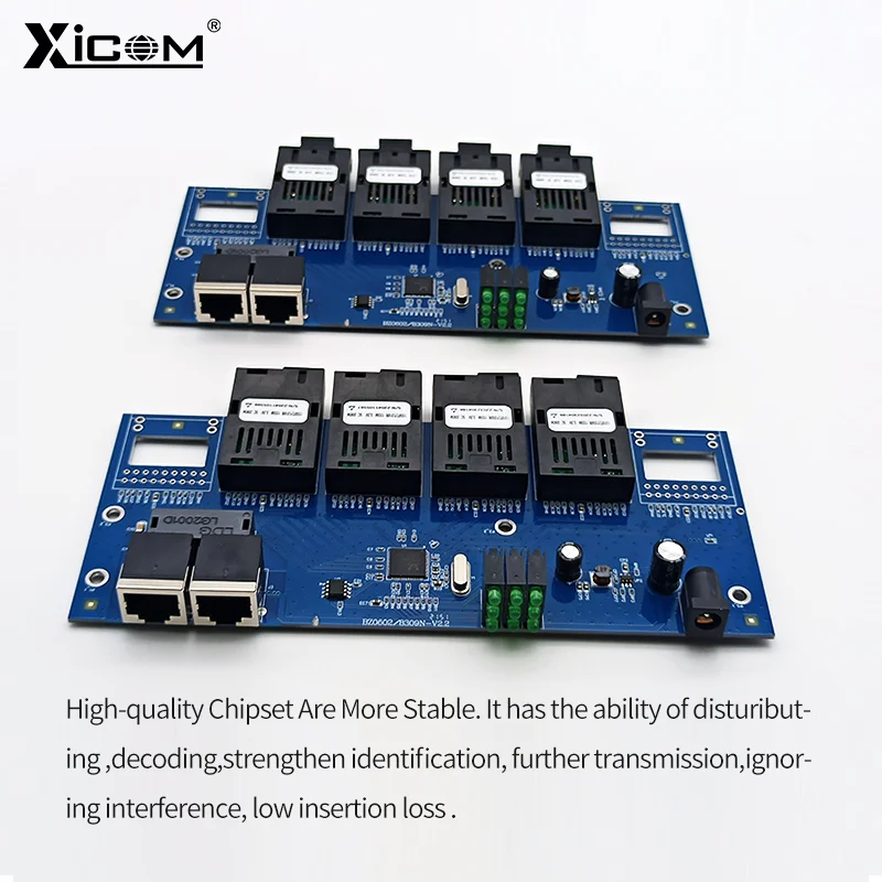 Fast Ethernet Fiber Optical Media Converter 10/100M 4 Fiber Port 2 RJ45 Port Single Mode SC PCBA Borad Fiber Optic Transceiver