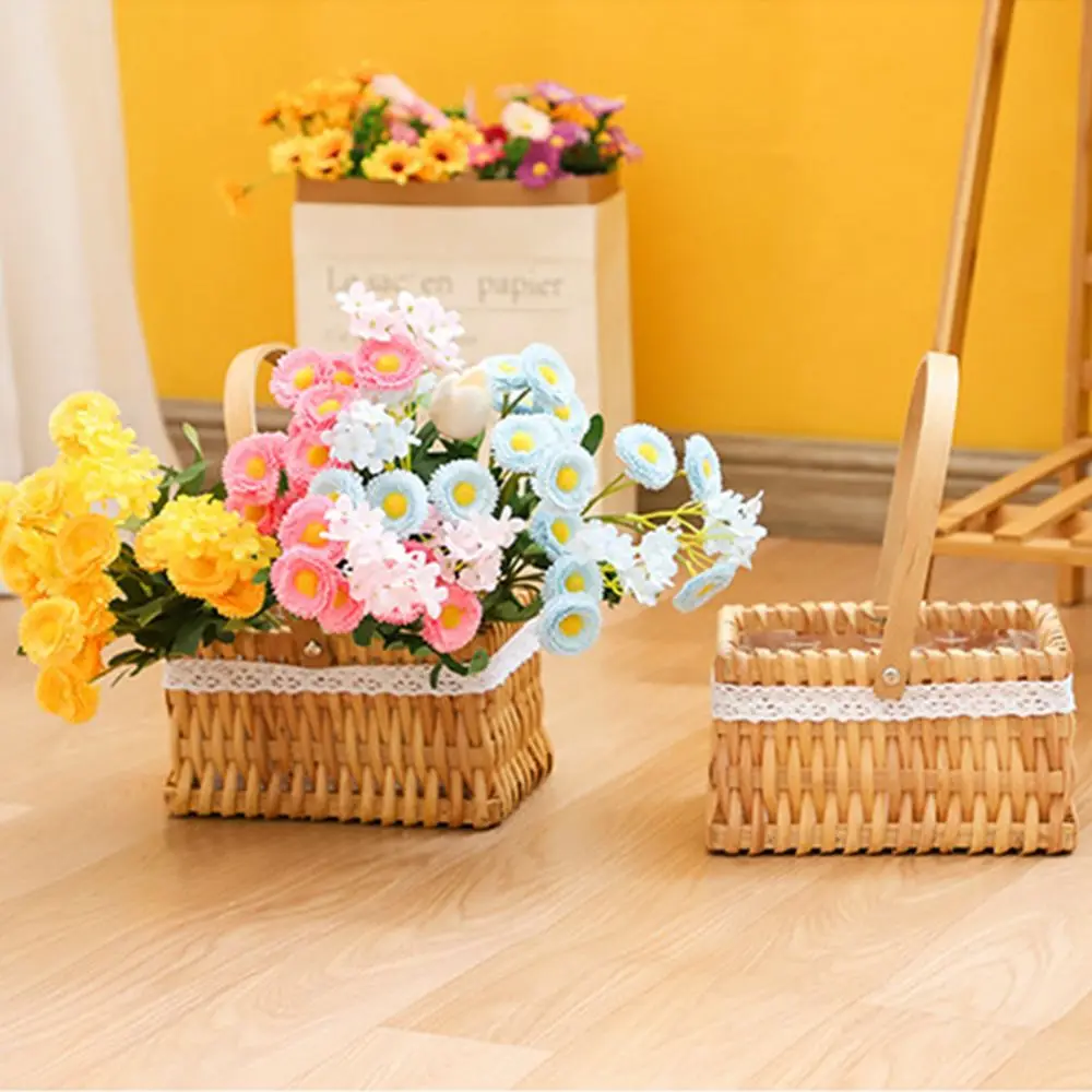 

1 PCS Exquisite Flower Basket Wide Use Flower Girl Basket Portable Hand Woven Small Food Basket For Women Gift