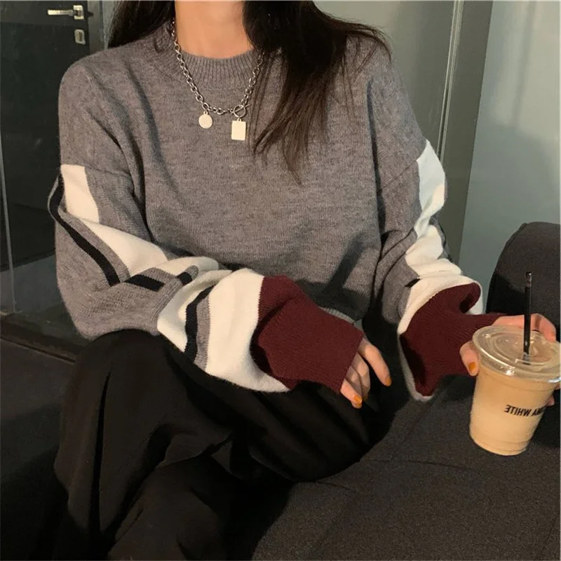 

Women's Pullover Wind Lantern Sleeve Sweater Women's Winter Design Sense Of Loose Pullover Short Color Sweater Nuyoah