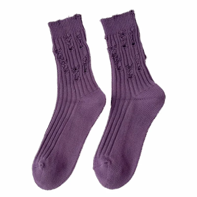 10 Pairs Fashion Break Hole Knitting Cotton Socks Women Breathable Long Winter Socks Designer Girl Style Leg Cover Socken Femme