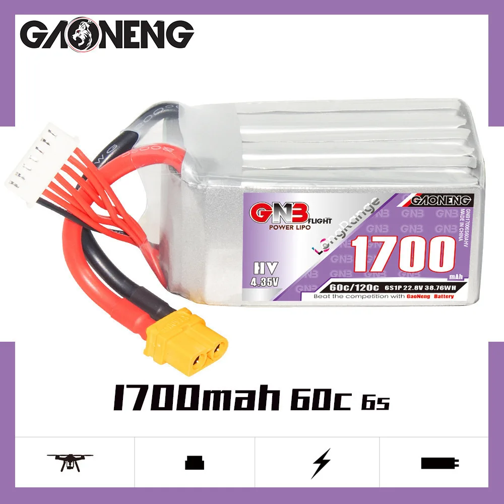 2 шт. GNB 6S 22 8 В 1700 мАч 60C/120C Lipo аккумулятор для RC FPV квадрокоптера Дрон Самолет