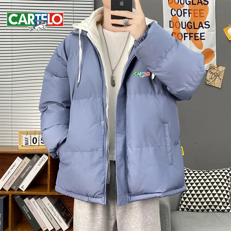 Cartelo brand fake two-piece cotton clothes boys tide brand youth stitching Korean version trend winter thickened padded jacket