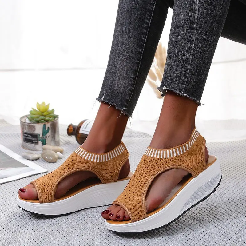 

Women Shoes 2022 Summer Beach Sandals Thick Platform Hollow Female Open Toe Breathable Solid Color Comfort Leisure Style Outdoor