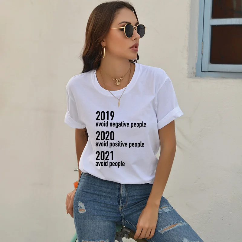 

YRYT 2023 New Summer Women's T-shirt Short Sleeve Avoid People Popular Alphabet Print Crewneck Loose T-shirt