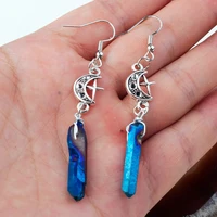 2pcs gothic crystal rough earrings star moon winding quartz pendant pagan women earrings vintage earrings ethnic tribal antique