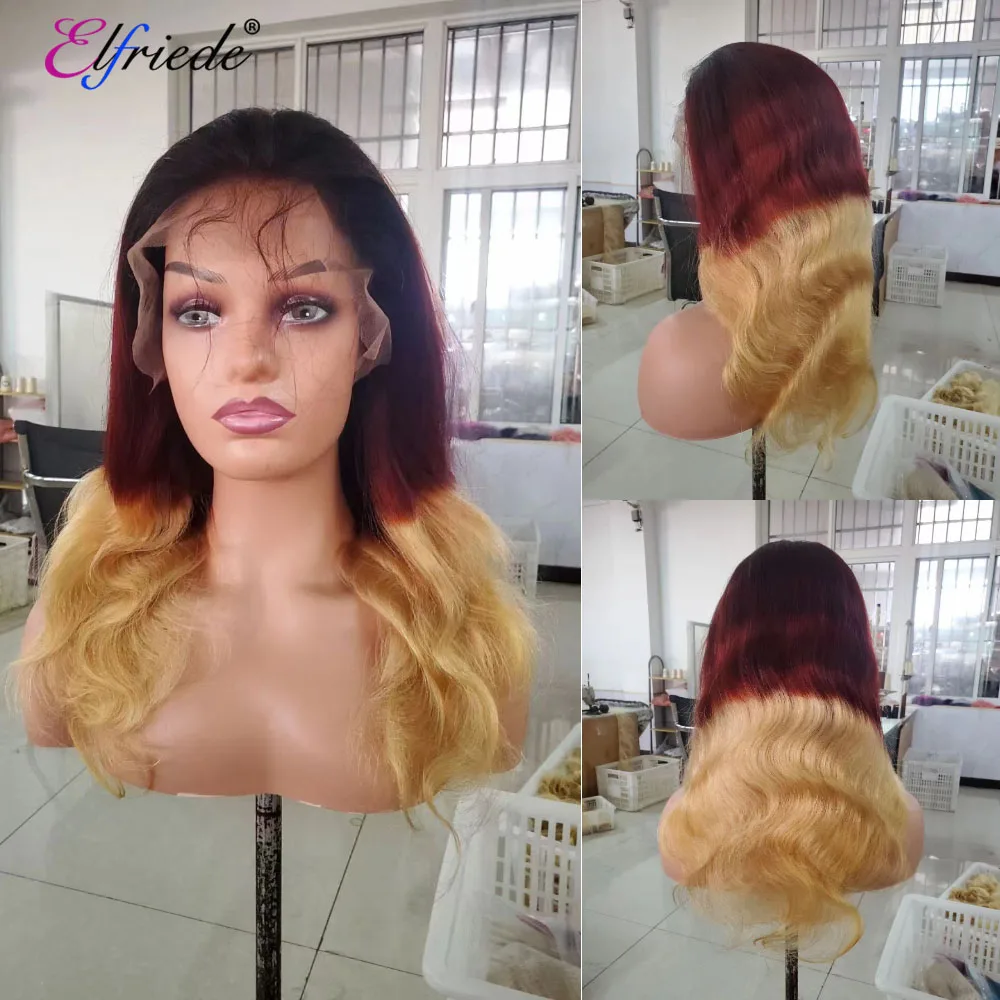 Elfriede Ombre бордовый медовый светлый тело волнистые кружевные передние парики для