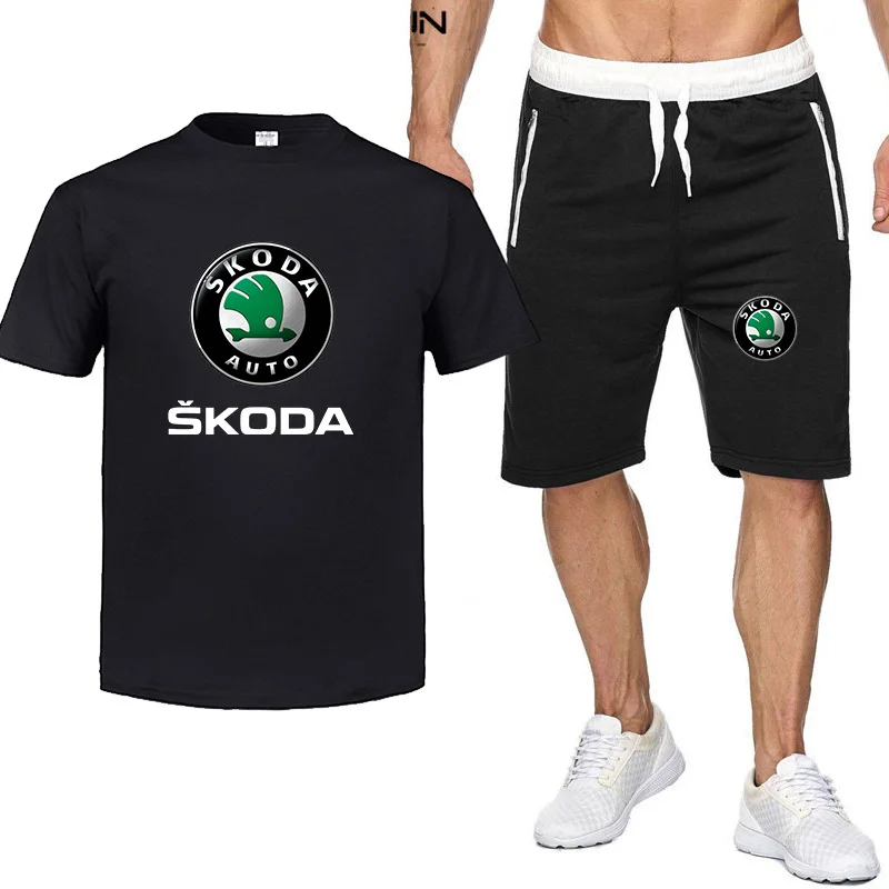 

Новинка, Высококачественная модная повседневная спортивная одежда SKODA, летний костюм с принтом, мужской костюм для бега, одежда для фитнеса,...