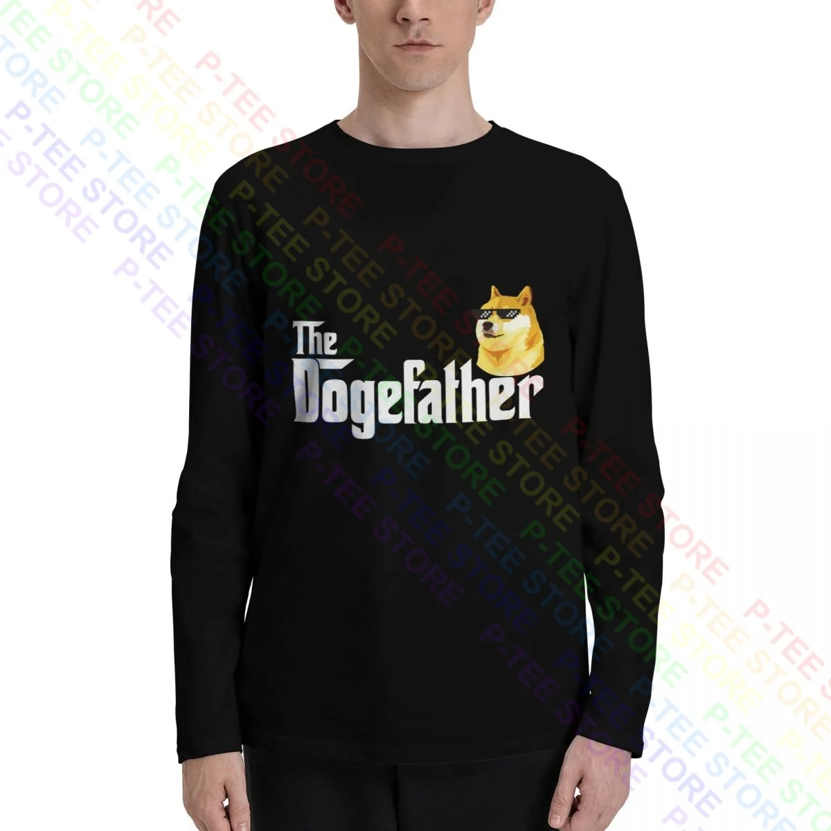 Фото Dogefather Dogecoin Doge Hodl на Луне Футболки с длинным рукавом Футболка лучшая Ретро Классическая Удобная №1