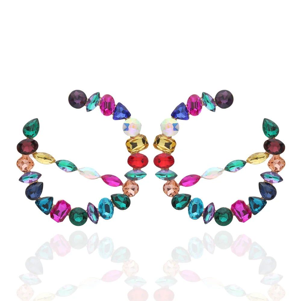 

Exaggerate Luxury Colorful Earring Woman Colour Big Glass Rhinestones Geometry Round Stud Multicolored Bridal Wedding Jewelry