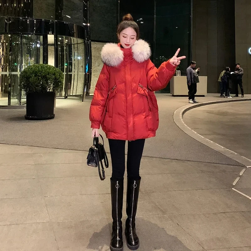 

Down Cotton Jacket Women Autumn Winter 2023 New Solid Color Hooded Long Cotton Coat Fashion Casual Loose Thick Parkas Womens