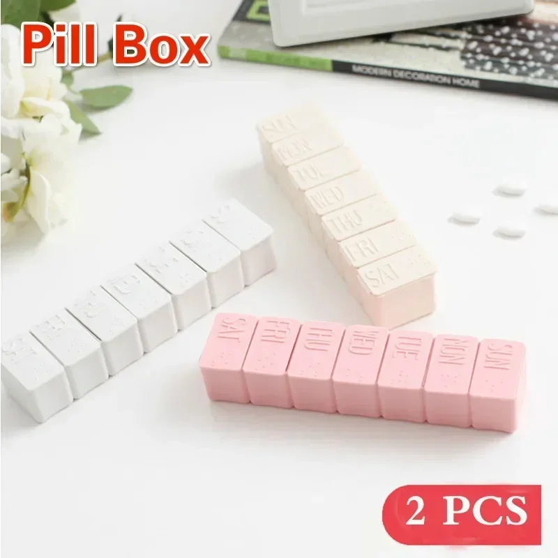 

2Pcs/Set Travel Pill Box Holder Weekly Medicine Storage Organizer Container Drug Tablet Dispenser Independent Lattice Pill Case