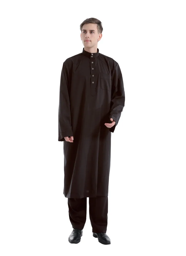 Men's New Arab Muslim Middle East Solid Color Robe Pants Two-Piece Set