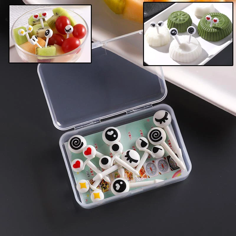 

10Pcs/Box Eye Fruit Fork Food Grade Plastic Mini Cartoon Kids Cake Fruit Toothpick Bento Lunch Bento Accessories Party Decor