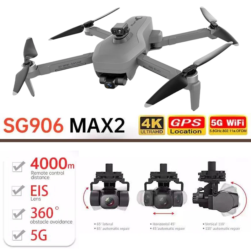 

Дрон Радиоуправляемый SG906 MAX2 с 3-осевым шарнирным подвесом, профессиональная камера 4K HD EIS, GPS-ретранслятор, расстояние FPV 4 км, аккумулятор 5000 ...