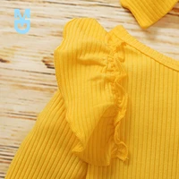new autumn infant baby girls set clothes yellow flared long sleeve jumpsuitsunflower bow long pants headband sping