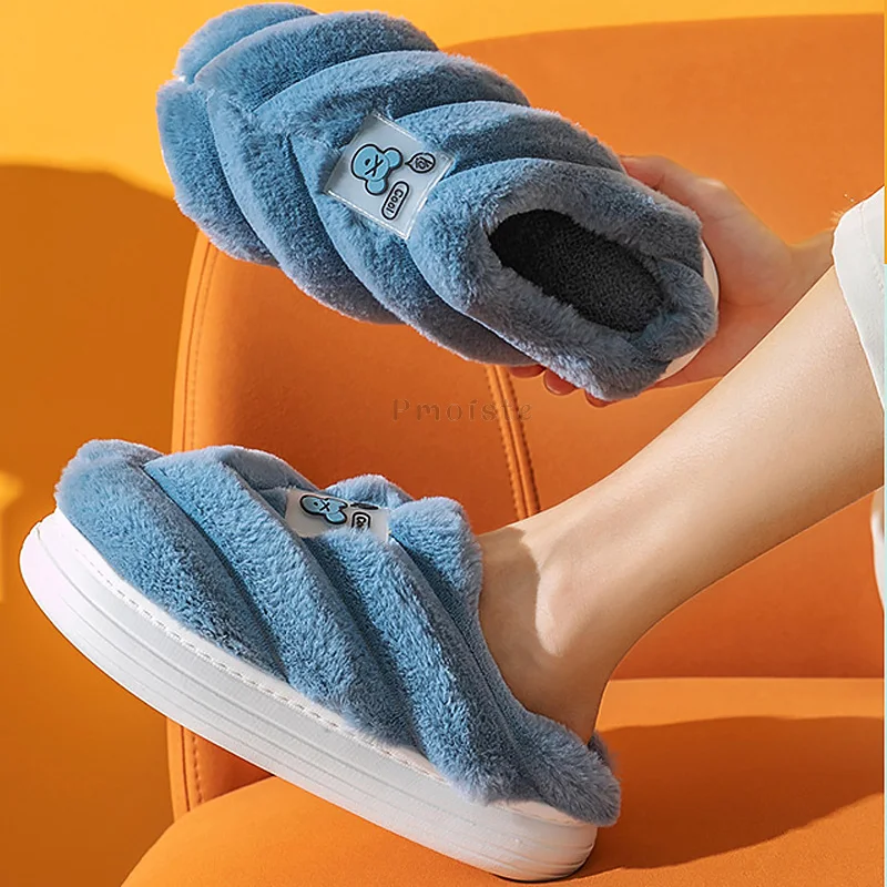 Furry Thick Sole House Slippers for Women Cute Insect Home Slippers Winter Female Platform Shoes with Fur Casual Unisex Slipper