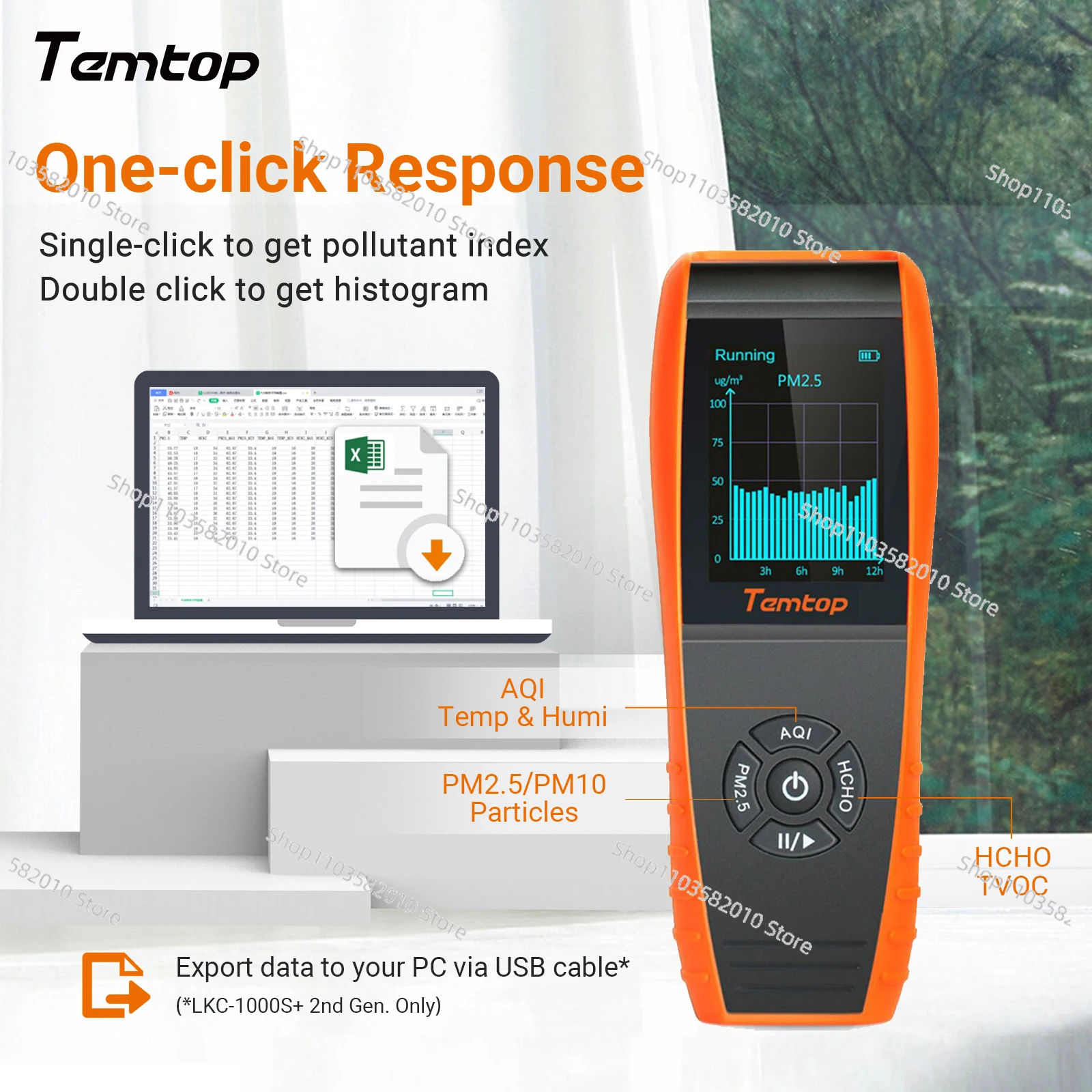 Temtop LKC-1000S + 2nd Generation Professional монитор формальдегида Detector с HCHO/PM2.5/PM10/TVOC Data Export
