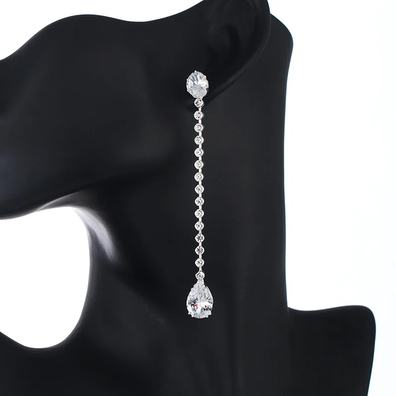 

2023 New Luxury Long Earrings Micro Inlaid Zircon Water Drop Thin Face Ear Line Temperament Inlaid Diamond Earrings Wholesale