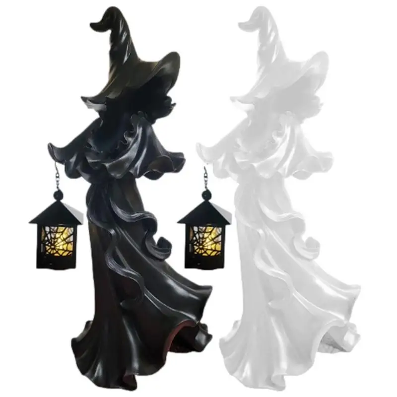 

Faceless Ghost Sculpture Resin Vintage LED Lantern Witch Statue Decoration Halloween Ghost Statue For Spooky Decor Ghost Statue