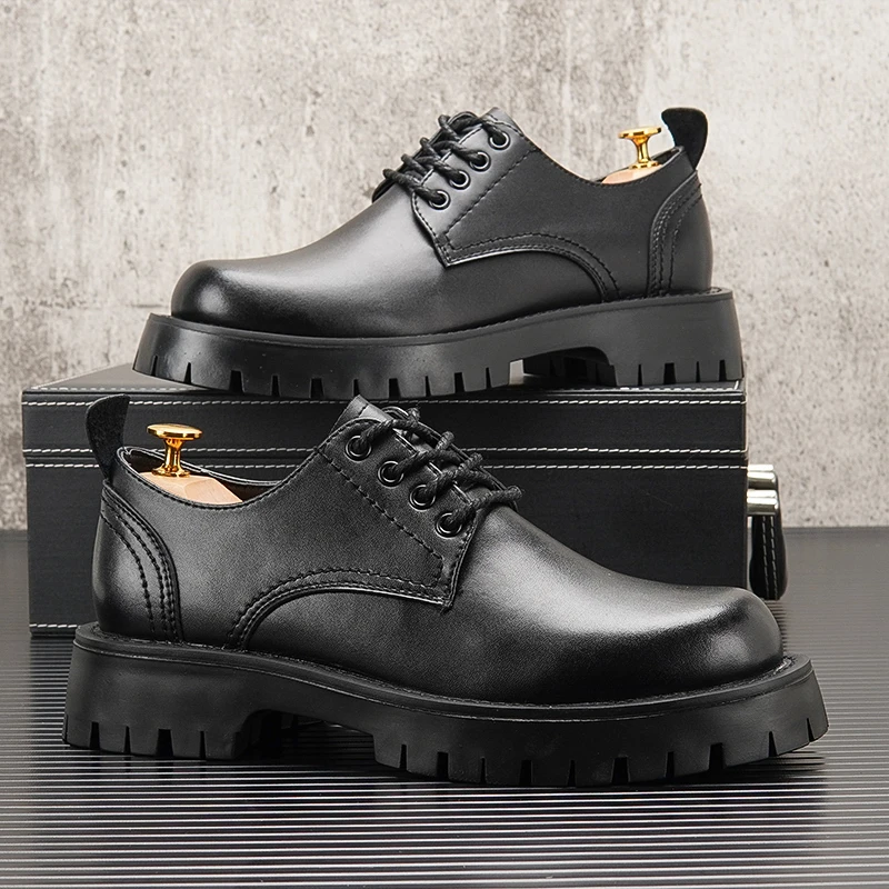 Туфли мужские классические на платформе толстой подошве дышащие в британском