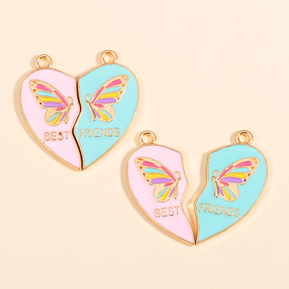 

2Pairs Fashion Best Friends Butterfly Pattern Necklace Pendant Broken Heart Splicing Charms BFF Good Friendship Jewelry Gifts