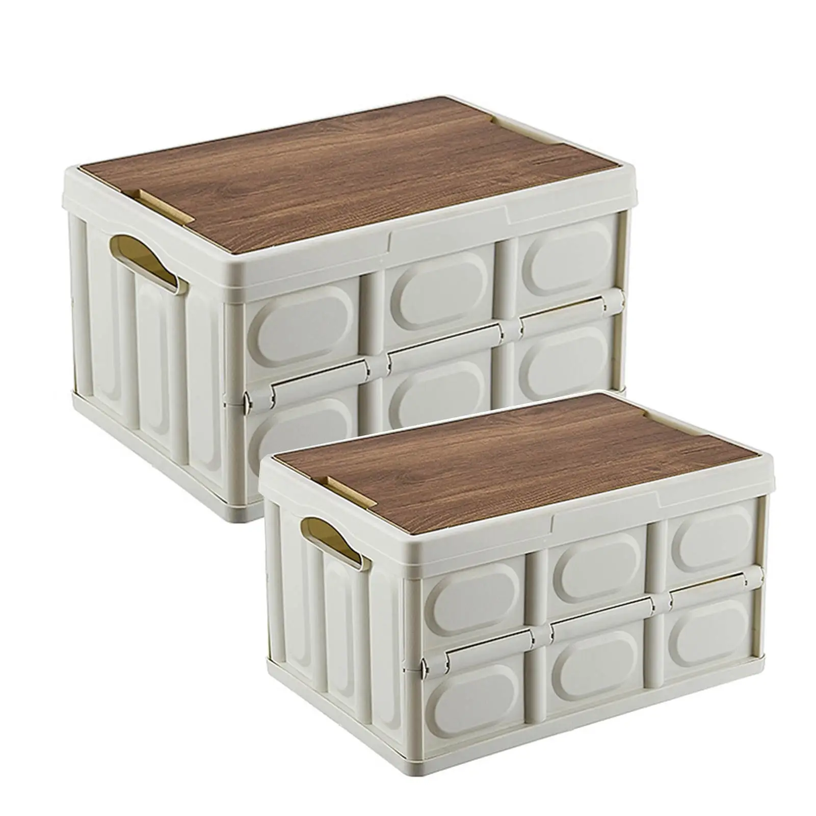 

Lidded Storage Case Collapsible Storage Case With Wooden Lid Durable Household Box Foldable Design Space-saving Storage Bin For
