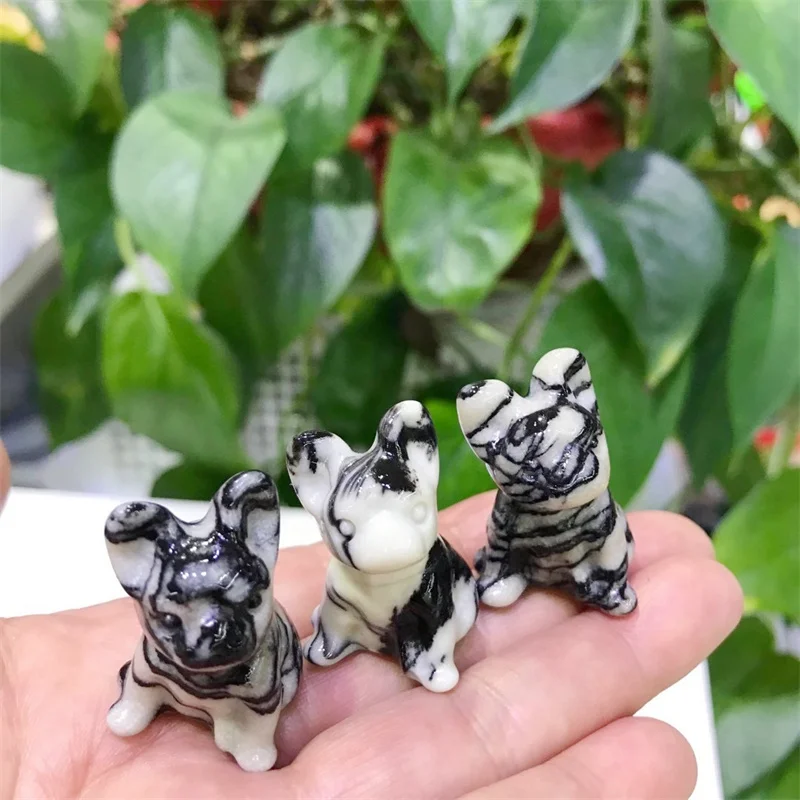 

1.3" Natural Black Network Stone Hand Carved Animal Dog Statue Reiki Healing Energy Gemstone Crafts For Child Birthday Gift 1pcs